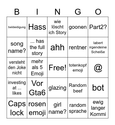 Kommentare Bingo Card