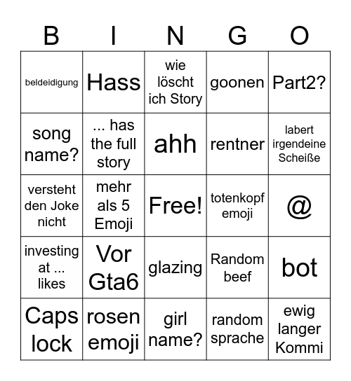 Kommentare Bingo Card