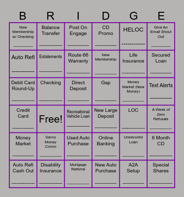 Big 5 Bingo Card