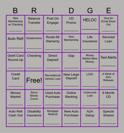 Big 5 Bingo Card