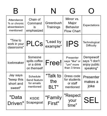 RJSHS PD BINGO Card