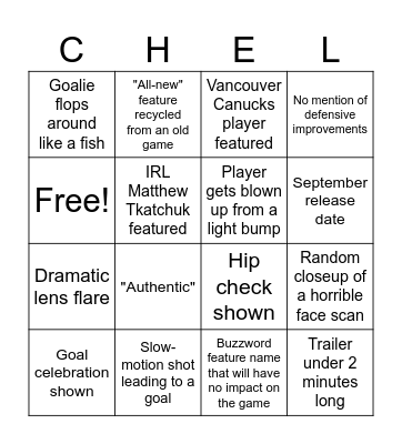 NHL 26 Trailer Bingo Card