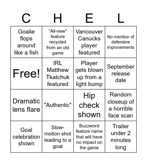 NHL 26 Trailer Bingo Card
