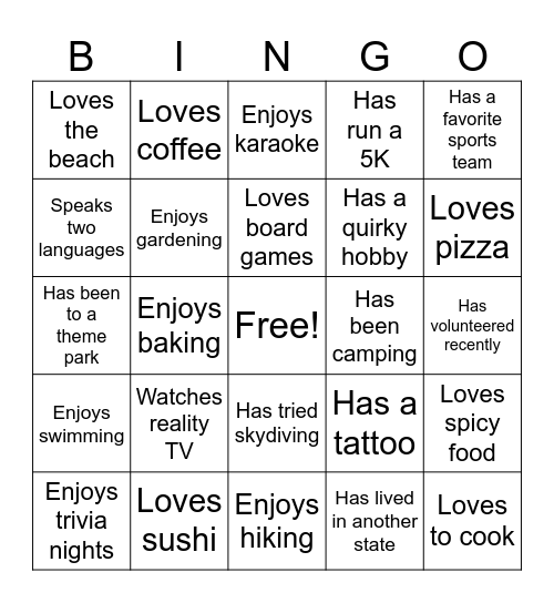Fellowship Bingo Card