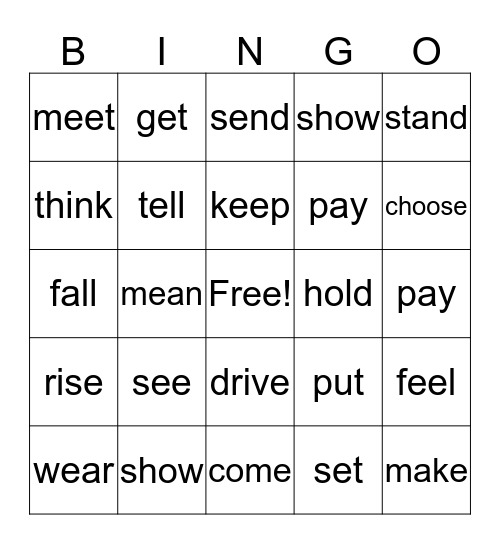 Irregular Past Tense BINGO #2 Bingo Card