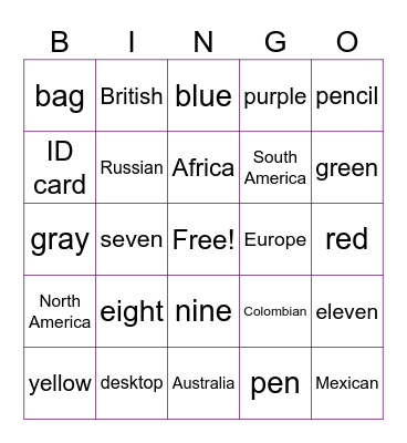 Unit 1 Basic 1 A1 Bingo Card