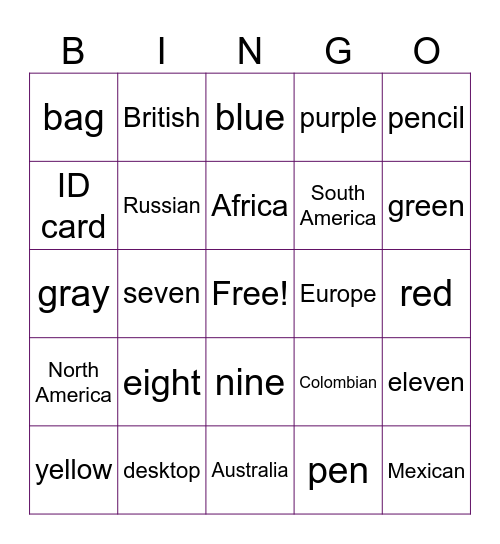 Unit 1 Basic 1 A1 Bingo Card