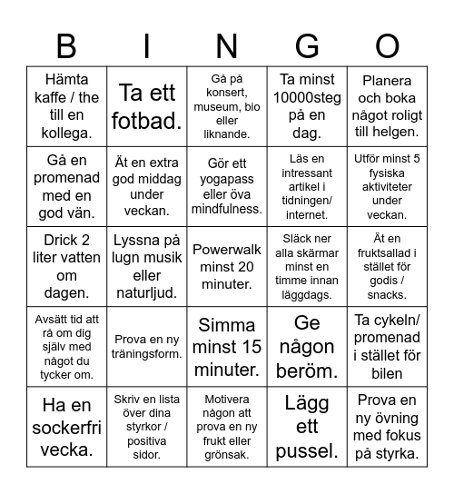 Hälsobingo v. 43 Bingo Card