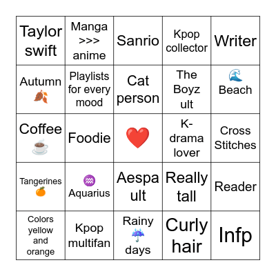 Jess Bingo Card