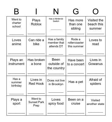 Get to know each other! Bingo Card