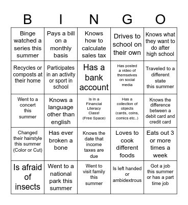Get to Know You Bingo Card