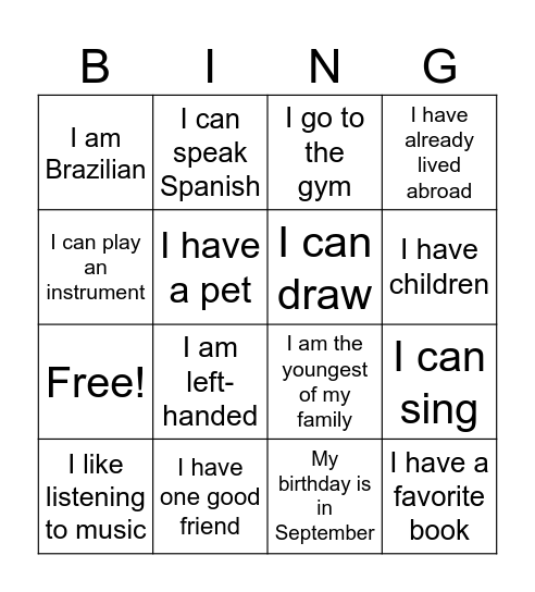 Ice breaker- Get to know each other Bingo Card