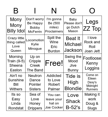 Music Bingo #1 Bingo Card