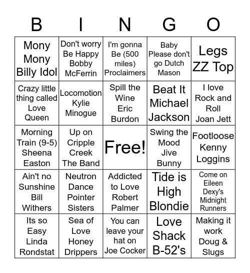 Music Bingo #1 Bingo Card