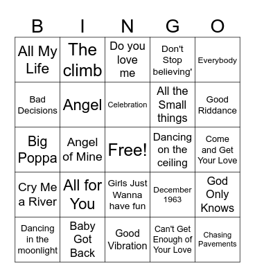 Music Bingo Card