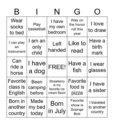 GETTING TO KNOW YOU Bingo Card