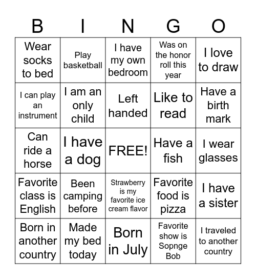 GETTING TO KNOW YOU Bingo Card