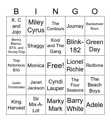 Artist Bingo Card