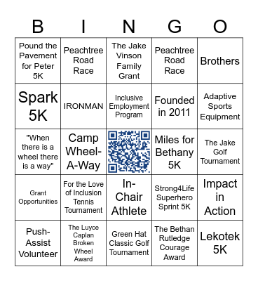 Kyle Pease Foundation Bingo Card