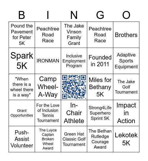 Kyle Pease Foundation Bingo Card