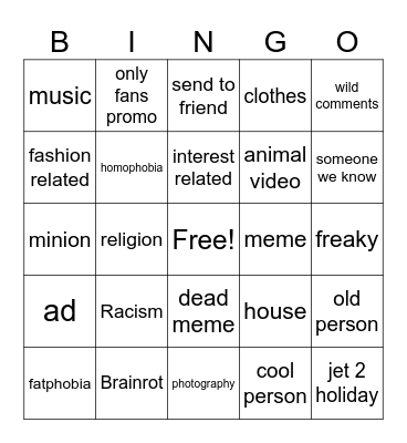 Instagram reels bingo Card