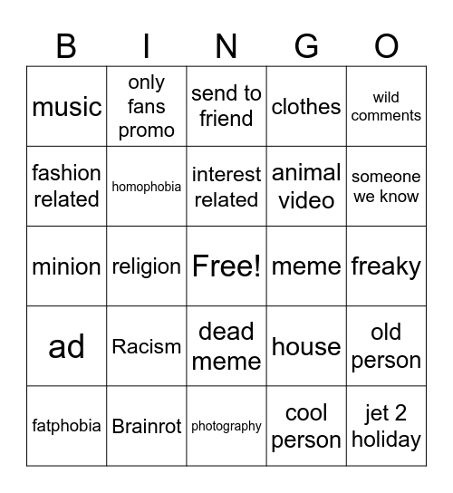 Instagram reels bingo Card