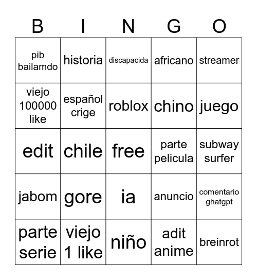 Untitled Bingo Card