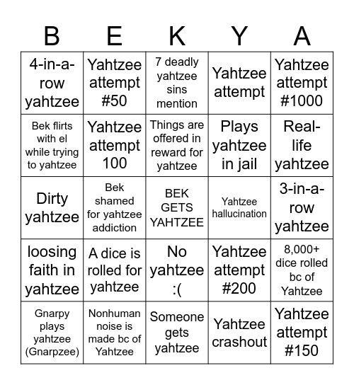 YAHTZEE Bingo Card
