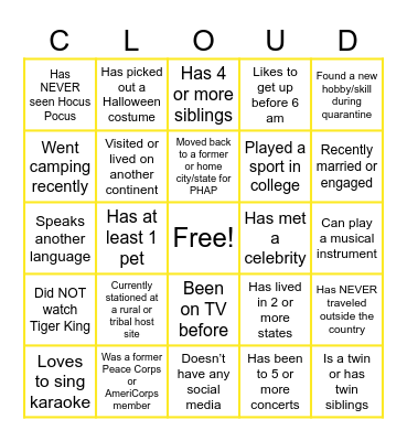 Virtual Icebreaker Bingo Card