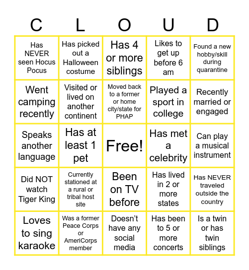Virtual Icebreaker Bingo Card