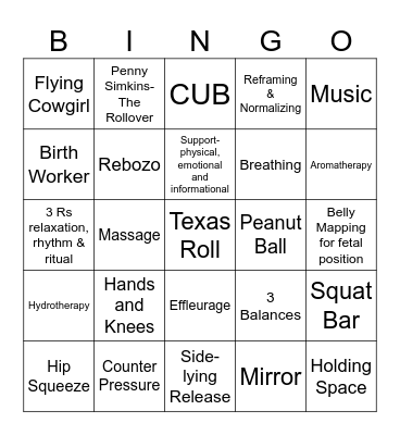 Doula Bingo Card