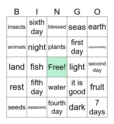 Creation Bingo Card