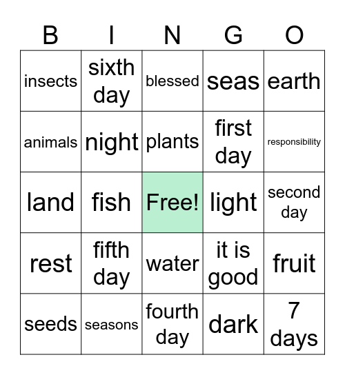 Creation Bingo Card