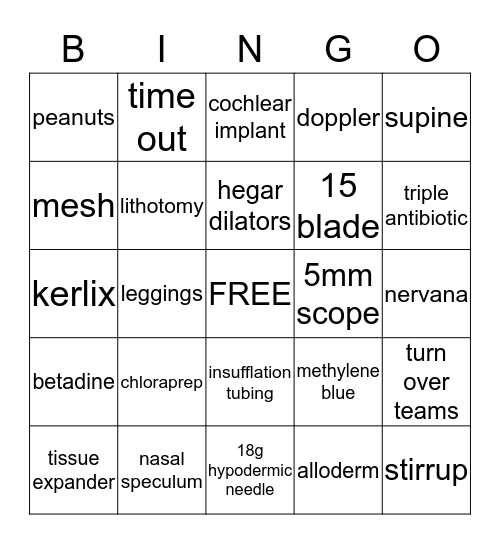 OPERATING ROOM Bingo Card