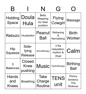 Doula Bingo Card