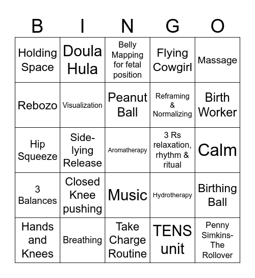 Doula Bingo Card
