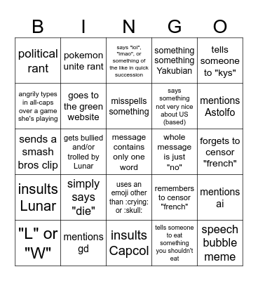 Luna bingo Card