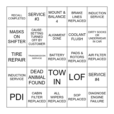 Technician Bingo Card