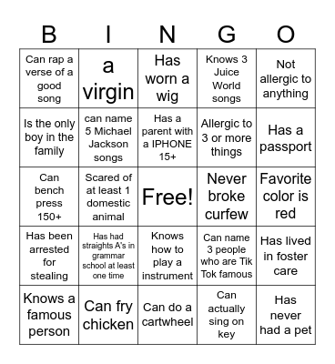 Untitled Bingo Card