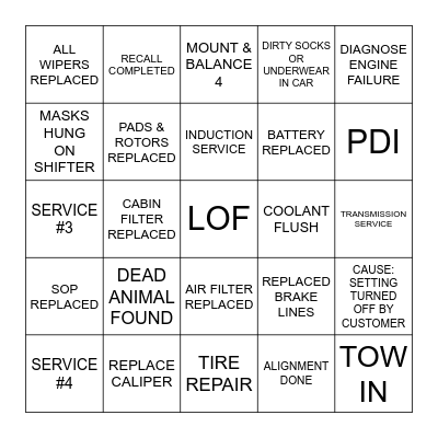 TECHNICIAN BINGO Card