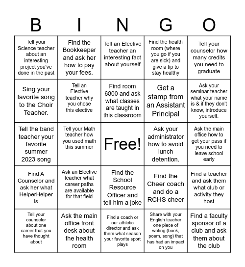 Freshmen Access Bingo Card