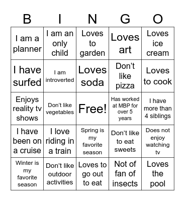 Getting to Know You Bingo 2025 Bingo Card
