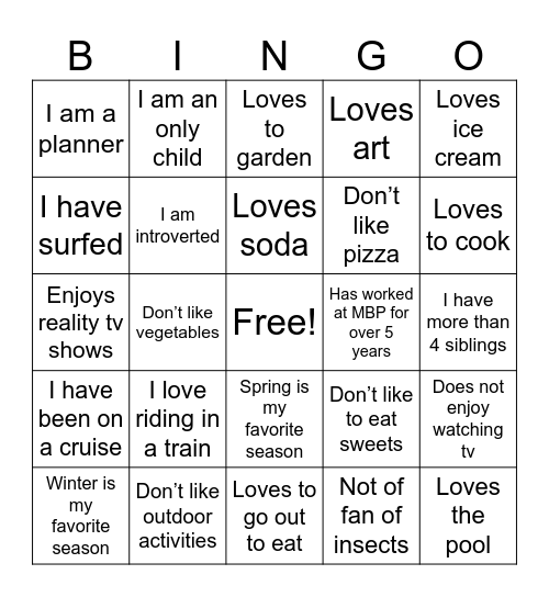 Getting to Know You Bingo 2025 Bingo Card