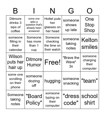 MAMS First Day Back Bingo Card