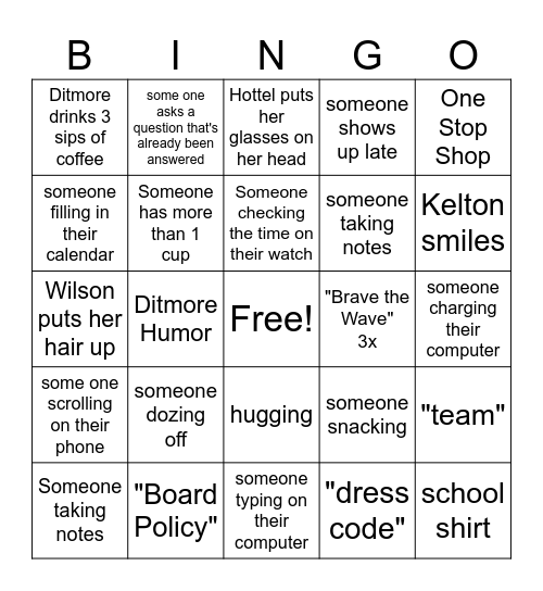 MAMS First Day Back Bingo Card