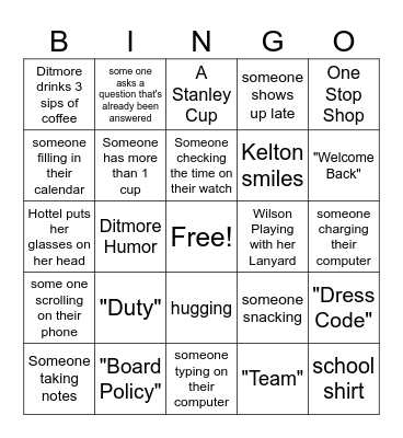 MAMS First Day Back Bingo Card