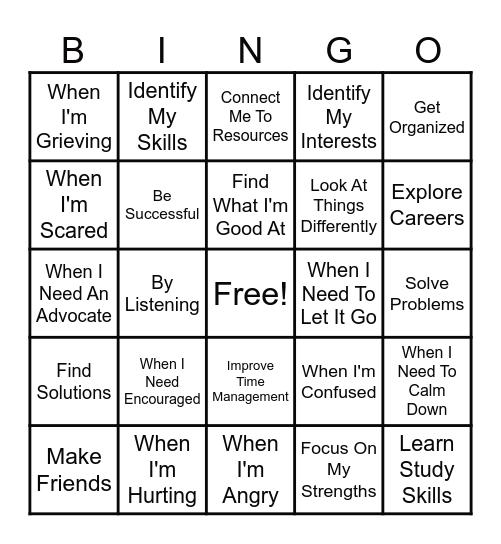 My Counselor Can Help Me... Bingo Card