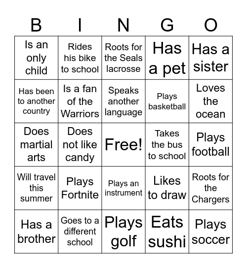 Find Someone Who... Bingo Card