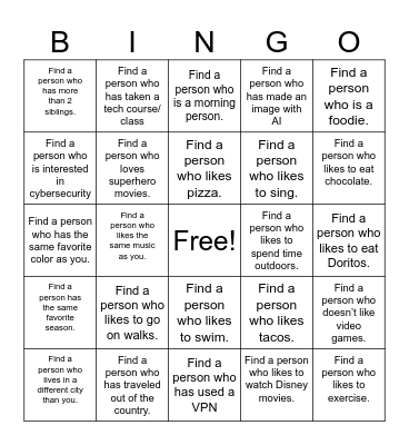 Find a Person BINGO Card