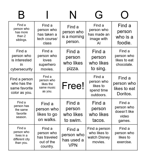 Find a Person BINGO Card